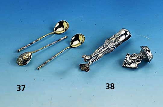 Zuckerzange und Korkenverzierung, 1 x WMF, um 1900, Legierung I/O, reiner Jugendstil, 1 x Metall versilbert, Darst. Mosel und Rhein, sammelw.