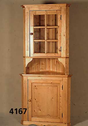 Eckschrank, deutsch, um 1960, Weichholz, Kiefer, auf Rahmen gearbeitet, Vitrinenteile versprosst, Inlets getreppt, doppelt getreppt, schÖnes ...