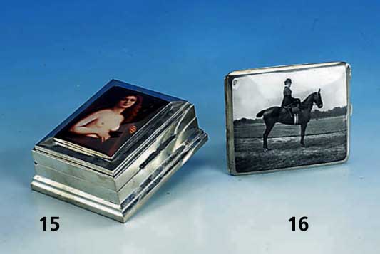Deckeldose, 925er Silber, Porzellaneinlage mit Frauenakt, ca. 4 x 8 x 11 cm