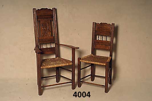 3 StÜhle und 3 Stuhlsessel, Elsaß/Lothringen, um 1900, Jugendstil, Eiche massiv, mit original Rohrgeflecht, bÄuerlich/bÜrgerlich, Beine und ...