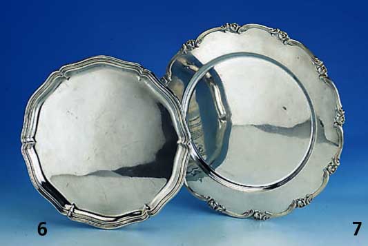 Anbietteller, SÜdamerika, Peru, 925er Silber, 30er Jahre, Rand abstr.-floral verziert, ca. 360 g, D ca. 28 cm, min. verb.