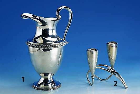 Wasser- bzw. Saftkrug, 925er Silber, total ca. 1300 g, mexikanische Handarbeit, schwere AusfÜhrung, Kordelbandverzierung, H ca. 30 cm