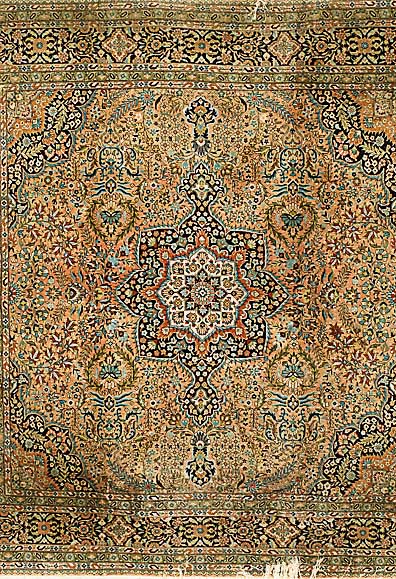 Kashmir Seide, Indien, ca. 20 Jahre, Seide auf Baumwolle, ca. 200 x 200 cm, SchÄtzwert: 1900.- EURO, EHZ: 2-3, reinigungsbedÜrftig
