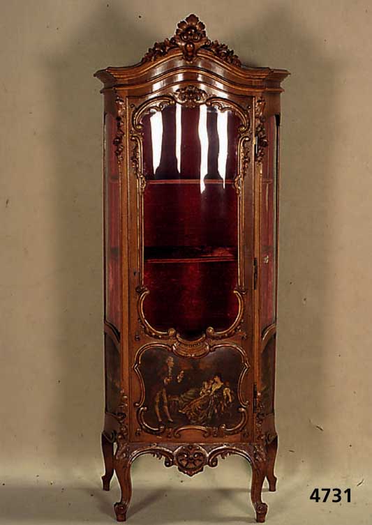 Vitrine, Holland, um 1860, Rokokostil, Korpus Weichholz, Nußbaum massiv, Nußbaumfur- nier, allseitig verglast, untere Inlets mit qualitÄtvoller ...