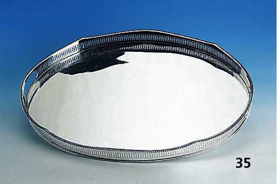 Servier-Tablett, plated, England, Maße ca. 49.5 x 37 cm, mit 2 Henkelgriffen und 4 Halb- kugelfÜßchen, min. Gebr.-spuren