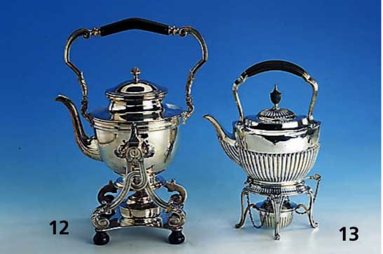 Teekanne mit StÖvchen, England, London 1899/1900, 925er Silber, Rillendekor, Griff und DeckelbekrÖnung Holz, Meistermarke William Hutton & Sons ...