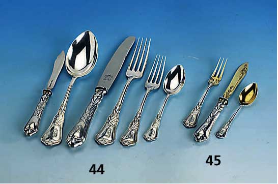 24-teiliges Obst-/Dessertbesteck, deutsch Wilkens Bremen um 1902, Entwurf HEINRICH VOGELER Modell Herbstzeitlose, reiner Jugend- stil, 800er ...
