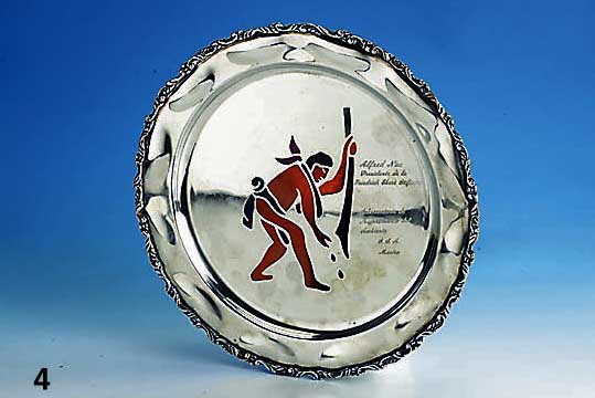 Andenkenteller, Mexiko, 925er Silber, mit Widmung, rÜcks. hinterlegt, von Vorder seite sichtbar: Darst. eines pflanzenden Mannes, Widmung: ...