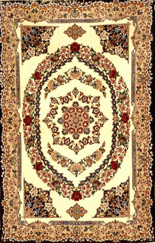 Esfahan fein, Persien, 10 Jahre, Korkwolle mit und auf Seide, ca. 170 x 110 cm, SchÄtzwert: 3300.- EURO, ca. 1,0 Mio. Kn/qm, E hz: 1 (Sehr guter ...