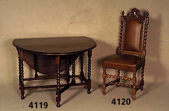 Hochlehnstuhl, deutsch, um 1880, Eiche massiv, im Danziger Barockstil, reiche Drechsel- und Schnitzarbeiten in Korkenzieher- form, Polsterung und ...