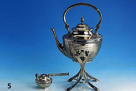 Teekanne mit StÖvchen, 800er Silber, um 1930, Wilkens Bremen, klassizistisch, H. ca. (Teekanne 26 cm) total 43 cm