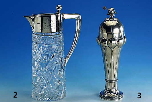 Karaffe, deutsch um 1900, 800er Silber, Kristallglas geschnitten und geschliffen, wohl Koch & Bergfeld, Widmung spÄter: Ehrenpreis zum Reit- und ...