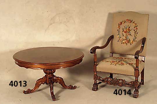 Couchtisch, Italien, um 1960, Louis-Philippe -Stil, Korpus Weichholz, Wurzelnußfurnier, runde Form, gebogene Zarge, balusterfÖrmiger Fuß aus dem ...