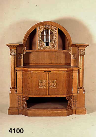 Vitrinenanrichte, deutsch/Karlsruhe, um 1900/ 02, Eiche massiv, Eichefurnier, germanisie- rend, z.T. mit Vogelmotiven von Hans Thoma, ...