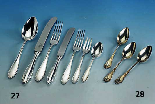 6 KaffeelÖffel, Bruckmann & SÖhne, um 1900, reiner Jugendstil, fÜr die Weltausstellung in Paris entworfen, 800er Silber, sammelw., vgl. Lit.: ...