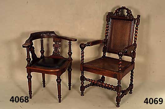 Armlehnstuhl, Frankreich, um 1880, bretoni- scher Stil, Eiche massiv, schÖne Drechsel- und Schnitzarbeit aus dem Vollholz, original Korbgeflecht, ...