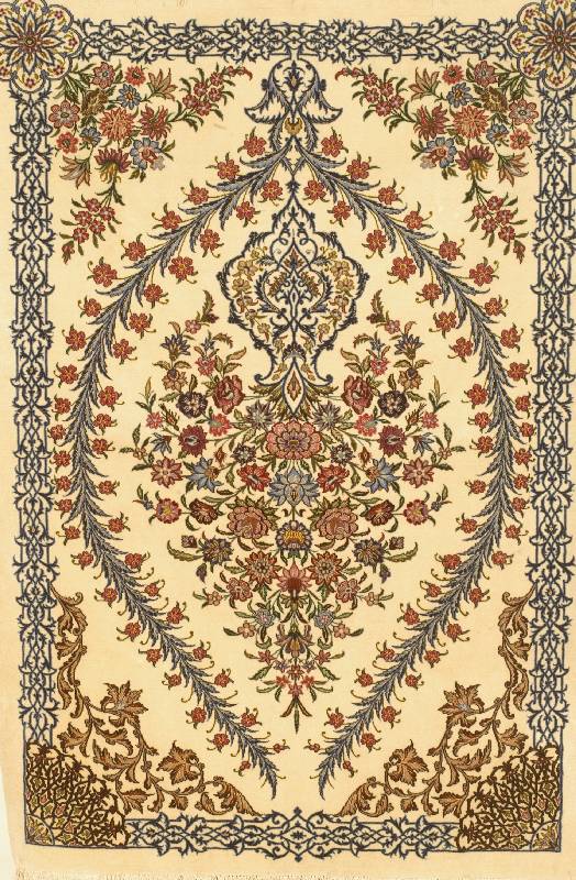 Esfahan fein, Persien, ca. 20 Jahre, Korkwolle mit und auf Seide, ca. 158 x 112 cm, SchÄtzwert: 3200.- EURO, ca. 1,0 Mio. Kn/qm, EHZ: 1-2