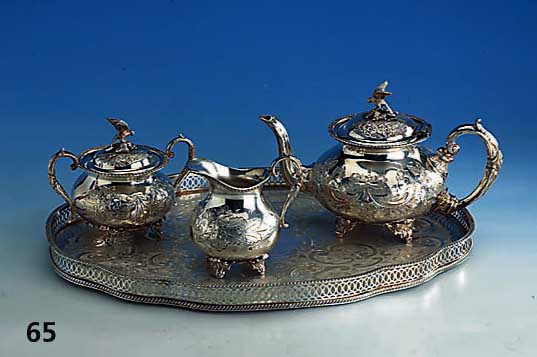 Teeservice, Sheffield um 1900/10, plated, best. aus: Tablett, Teekanne, Sahnegießer und Zuckerdose, feiner Guß, qualitÄtvolle Ausf., klass. ...