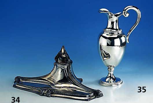 Tintenset, deutsch, um 1898/1900, Kayzerzinn versilbert, Jugendstil mit Barockstilelementen, l. Gebr.-Sp., Orig. Glaseinsatz, reprÄsentativ, ...