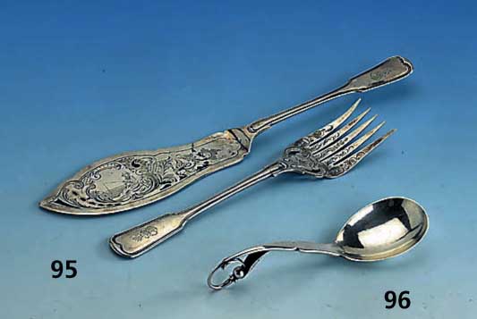 Fisch-Vorlegebesteck, Hamburg, 1839-1864, sign. Lux = Alexander Ferdinad Lux, geb. in Hamburg 1813, 1839 wird er BÜrger, 1866 gest., Werke von ...