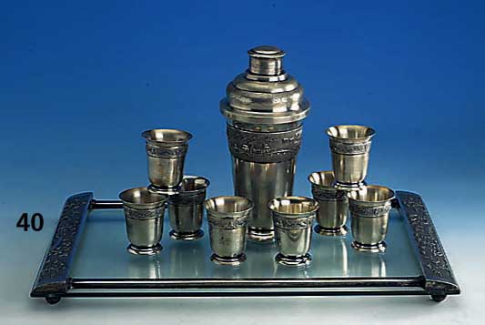 Cocktail-Set, 900er Silber, Vietnam 60/70er Jahre, Meister: MCOC NGAOAR, auf Glastablett , fries. punz. und komplett nachgestochen, stiltyp. ...