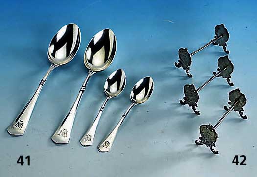 6 MesserbÄnkchen, 20/30er Jahre, Silber gepr., feiner Guß nachgestochen, Besitzermonogr. GC legiert
