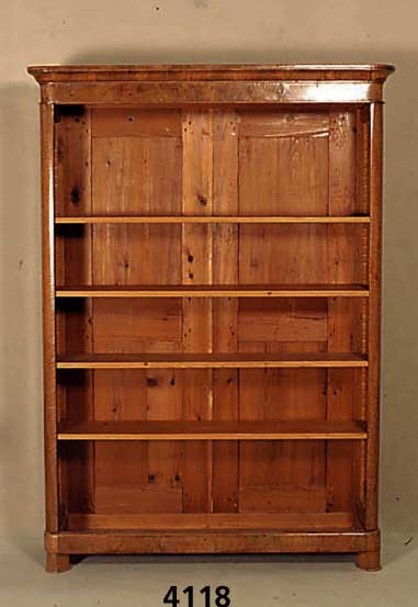 BÜcherregal, deutsch, Korpus um 1830/40, Weichholz, Nußbaum- bzw. Wurzelnußfurnier gespiegelt, sekundÄr verkÜrzt, war ursprÜng- lich ...