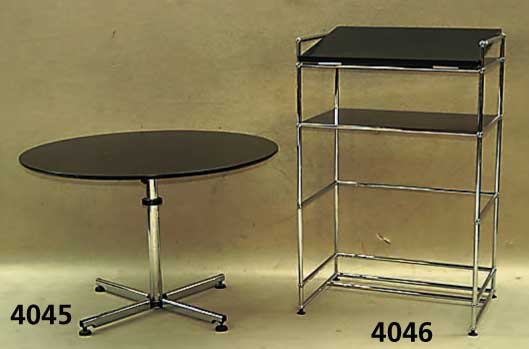 USM-Kitos Tisch, Entwurf 1990, Stahlrohr- konstruktion, SÄule mit Spannring, durch diesen hÖhenverstellbar bzw. beliebig erwei- terbar, ...