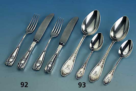 6 Jugendstil-Gabeln und -Messer, Bremer Silberwarenfabrik um 1900, 800er Silber, geometriesierend, Bes.-Monogr. MB, total ca. 800 g