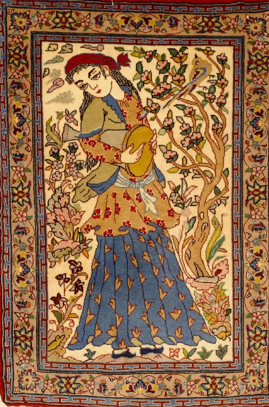 Esfahan fein, Persien, ca. 50 Jahre, Korkwolle mit und auf Seide, ca. 70 x 50 cm, SchÄtzwert: 750.- EURO, ca. 750.000 Kn/qm Ehz : 2