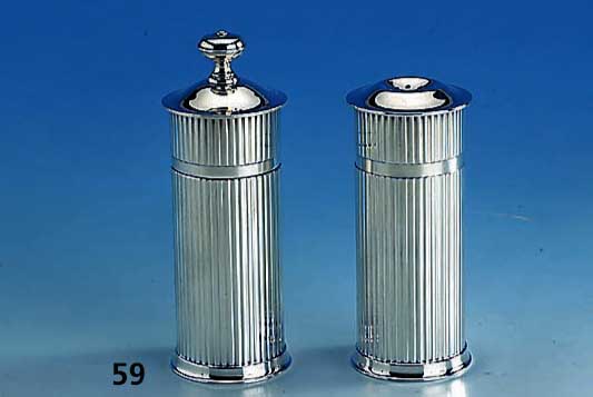 Salzstreuer und PfeffermÜhle, Frankreich, CHRISTOFFLE, in Form von SÄulen, Metall versilbert, H ca. 11 cm