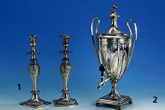 Set 2 Kerzenleuchter, 13-lÖtig, Breslau um 1839 - 1849, Meistermarke Karl Friedrich Korok, feine Schmiedearbeit, insich 10-fach ge-gliedert mit ...