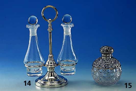 Flakon, deutsch um 1900, Silbermontierung, Kristallglas gehschnitten und geschliffen, Orig.-StÖpsel, H ca. 14 cm