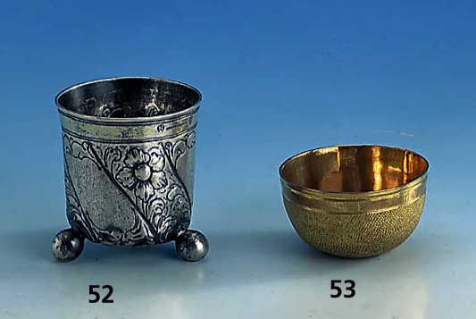 Becher, NÜrnberg 17.Jh., 13-lÖtig, Meistermarke HS ligiert (nicht bei Rosen- berg), Stadtmarke Rosenberg Nr. 3764, reine Treibarbeit, ...
