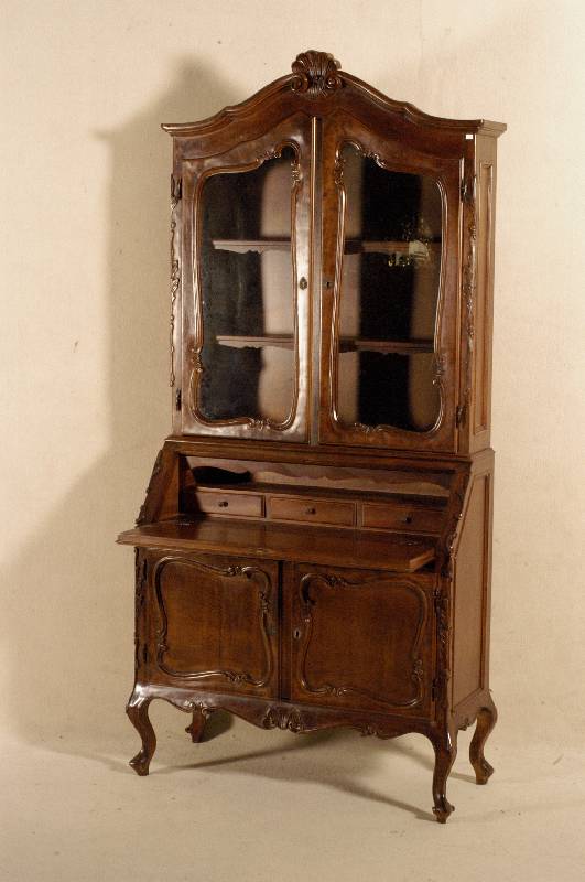 AufsatzsekretÄr, Frankreich, um 1965, Barockstil, Korpus Obstholz, Farbton Nußbaum, schÖnes StilmÖbel, ca. 212x97x41 cm
