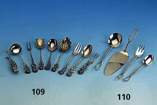 Dessertbesteck, 70er Jahre, Wilkens Bremen, 800er Silber, Kordeldekor, best. aus: 9 KaffeelÖffel, 8 Kuchengabeln, 6 Mokka- lÖffel, ...