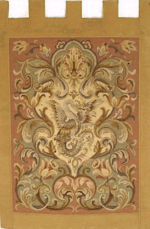 Petit point Wappenfahne, um 1920, ca. 100 x 70 cm, SchÄtzwert: 950.- EURO, EHZ: 2