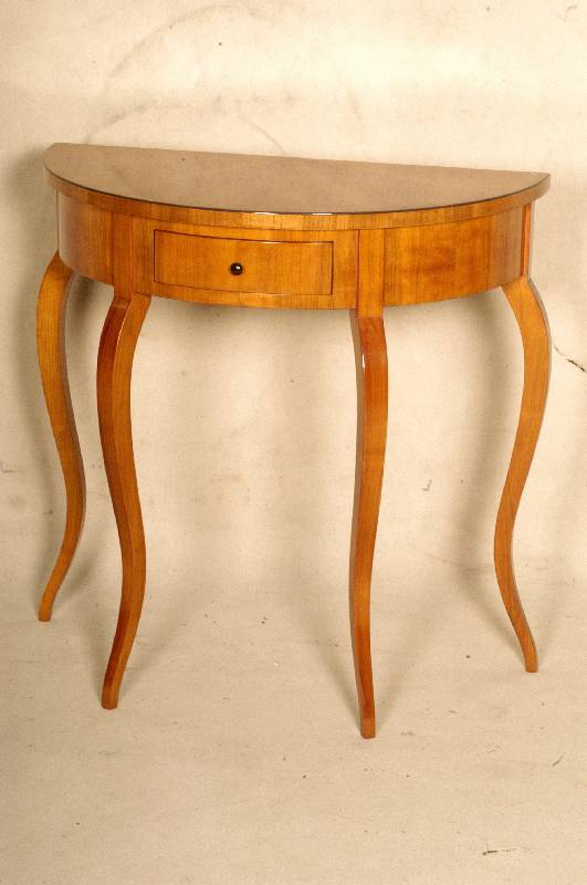 Konsolentisch, Biedermeierstil, Kirschbaum massiv, nach altem Vorbild von 1820/30, poliert, gebogene Beine, 1 Schublade, Rand schwarz gelackt, ...