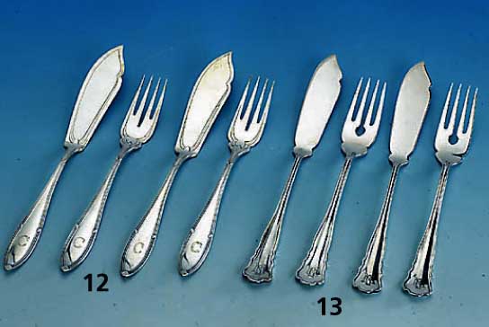 Fischbesteck fÜr 6 Personen, 800er Silber, Wilkens Bremen, Bes.-Monogr. MG, best. aus: 6 Messer und 6 Gabeln, Vertreiber: Henr. Bleyer, total ...