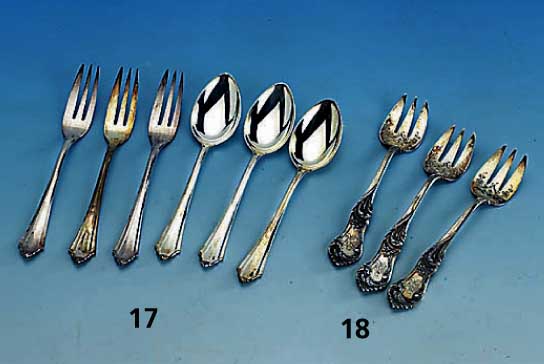 6 Austerngabeln, Bruckmann & SÖhne Heilbronn, 1890, 800er Silber, Monogr., total ca. 175 g, florale Gravur