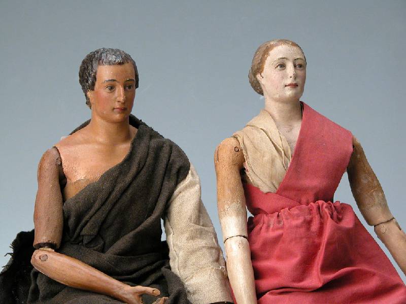Holzpuppe, weiblich, Schweiz/Frankreich, um 1820, GelenkkÖrper, Einzelanfertigung, auf Taille gearb., Gelenke gesteckt, Buchenholz, z.T. bunt ...