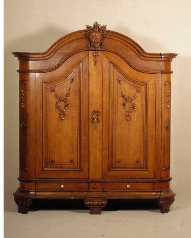 Dielenschrank, deutsch/rheinisch, um 1780/90, Kirschbaum massiv bzw. Eiche massiv, Prunkschrank fÜr Dichter und Gelehrte, 3-fach horizontaler ...