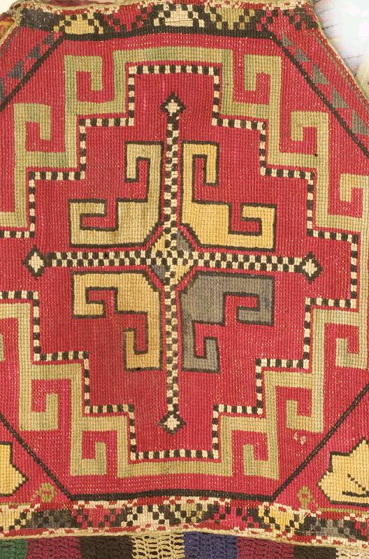 Spiegeltasche, Turkmenistan, um 1880, Petit-Point Stickerei, ca. 37 x 34 cm, Schätzwert: 600.- EURO, auf Kattun mit H?ckelborte, und ...