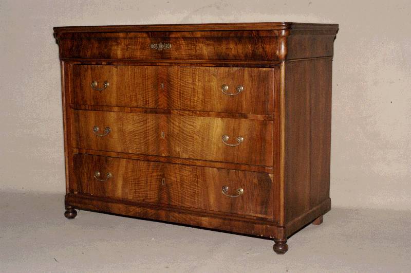 SpÄtbiedermeierkommode, deutsch/wohl Pfalz, um 1830/40, Korpus Weichholz, Nußbaumfurnier , schÖnes durchlaufendes Furnierbild, 4 Schubladen, ...