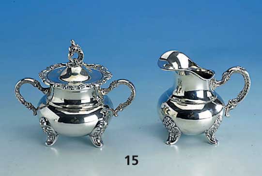 Sahnegießer und Zuckerdose, SchwÄbisch- GmÜnd um 1910, Barockstil, 925er Silber, Gebr. KÜhn, nach engl. Vorbild von 1860, total ca. 530 g