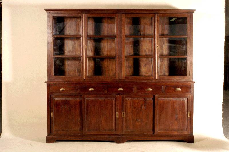 Bibliotheksschrank, englischer Stil, Teakholz massiv, nach dem Vorbild von 1900, im Oberteil verglaste TÜren, mittig mit Schubladen, im Unterteil ...