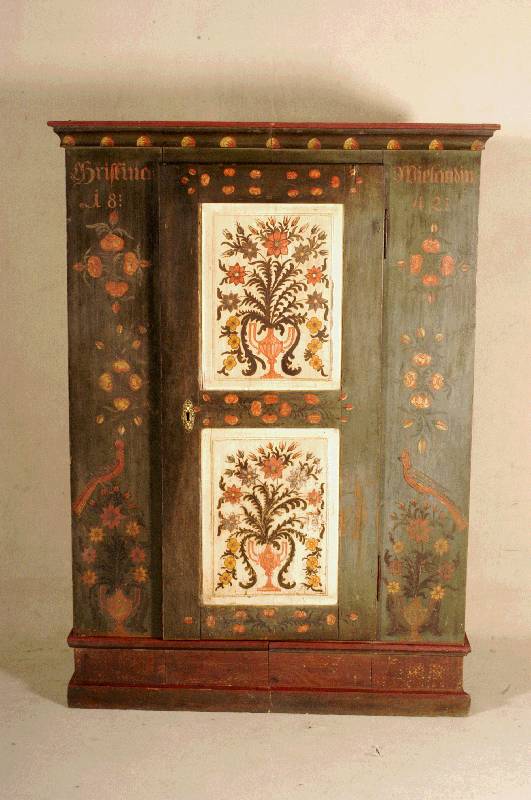 Bauernschrank, sÜddeutsch, datiert 1842, sogenannter Spaltschrank, originial Bemalung und Datierung (Christina Wielandin 1842), mittig zerlegbar, ...