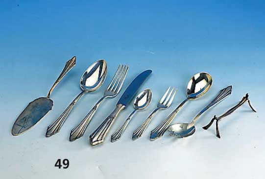 82-teiliges WMF-Besteck, FÄchermuster, 90er bzw. 100er Silberauflage, best. aus: 12 Menuemesser, 12 Menuegabeln, 12 MenuelÖffel , 12 ...