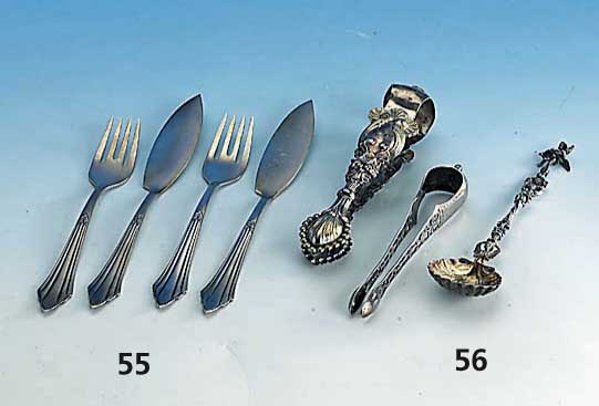 WMF-Fisch-Besteck, FÄchermuster, 90er 100er Silberauflage, best. aus: 12 Fischmesser, 12 Fischgabeln, z.T. noch unbe- nutzt in Folie, passend zu ...