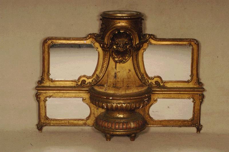 Spiegelaufsatzteil, deutsch, um 1800, Barock , Buche, goldfarben gefasst, reichhaltige Stuckarbeiten, sehr dekorativ, wohl ursprÜnglich aus ...